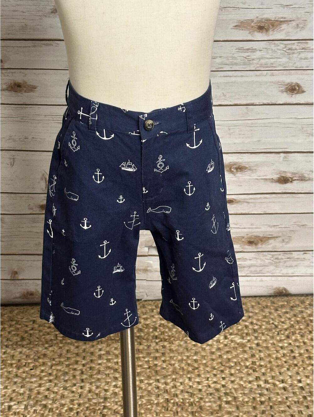 Janie & Jack navy white cotton nautical shorts Size 6 preppy coastal